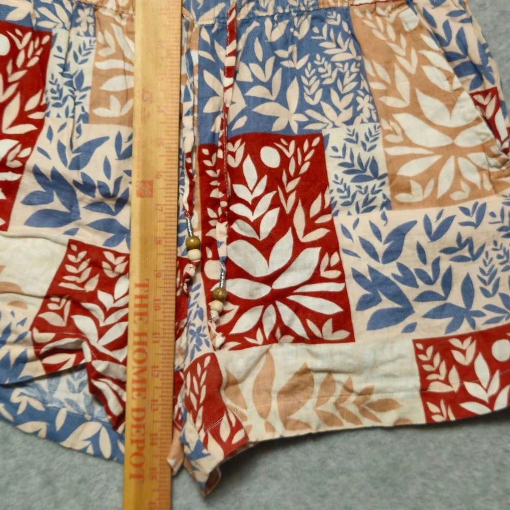 Sigrid‎ Olsen Womens 100% Linen Patchwork Botanical Shorts Red Blue Tan Large